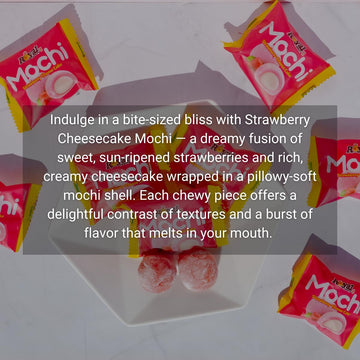 Japanese Mochi Daifuku, Strawberry Cheese Cake Flavor, No Artificial Color And Flavor, Lacto Vegetarian, 12 Pieces Individually