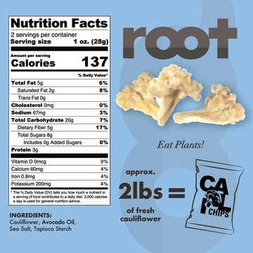 Root Foods Cauliflower Chips, Non-GMO Veggie Snack, Vegan, Gluten Free, Medium to Large