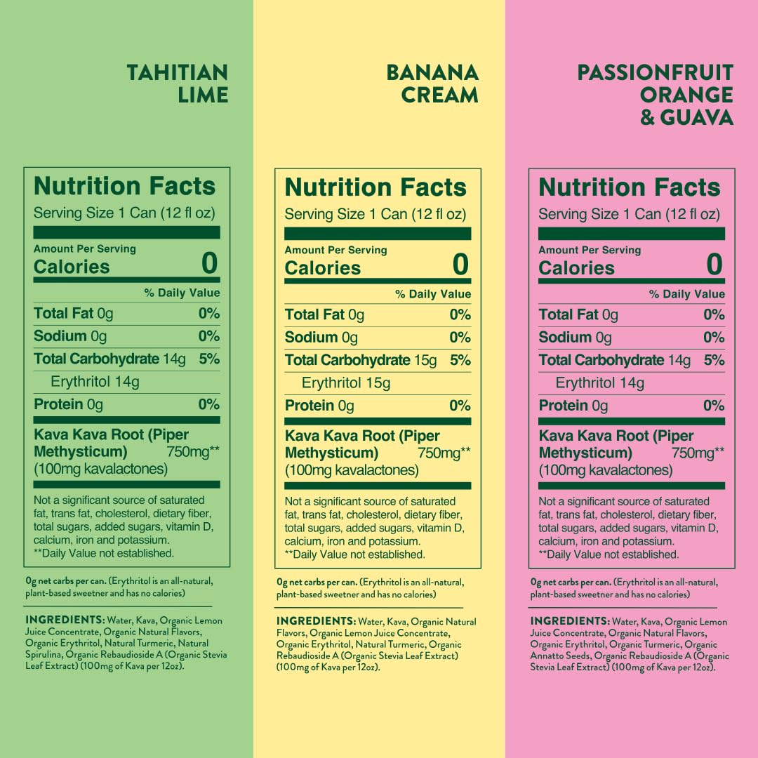 Melo Sparkling Kava Drink Variety Pack, Sugar Free, 12 oz Cans, 100% Natural, Vegan, Gluten Free, 750mg Kava Root, 12 Pack