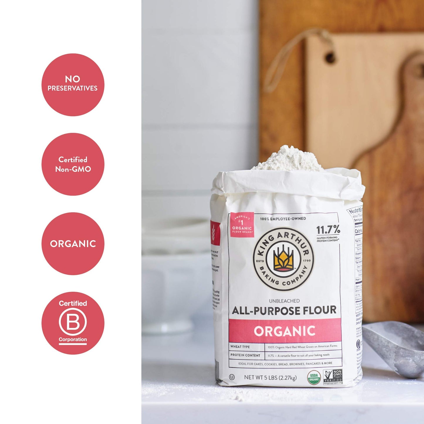 King Arthur, 100% Organic All-Purpose Flour Unbleached, Non-GMO Project Verified, No Preservatives, 2 Pounds (Pack of 12)