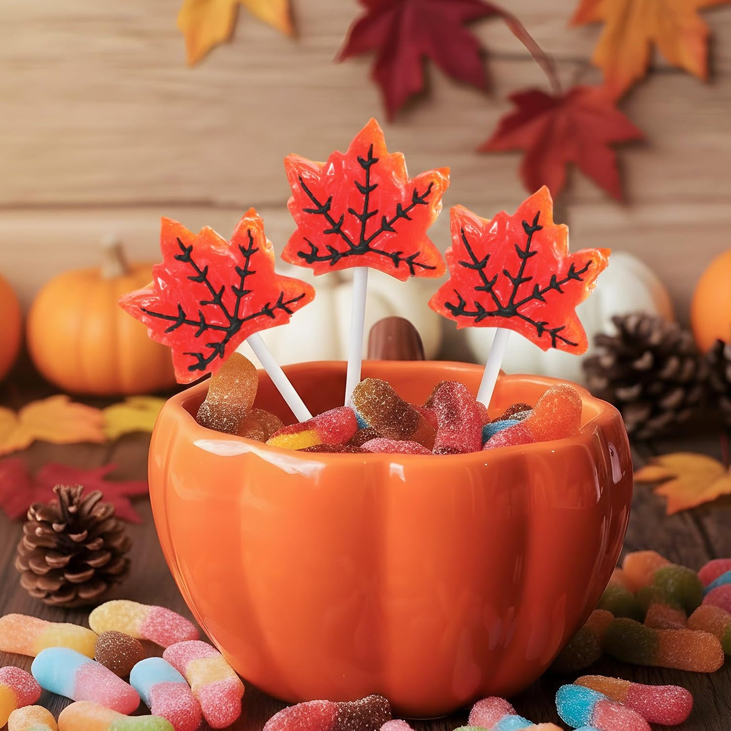 Maple Leaf Lollipops  24 Pieces of Fall Candy Individually Wrapped  Perfect Fall Candy Favors for the Holidays  Autumn Parties  Cozy Fall Gatherings and Fall Celebrations