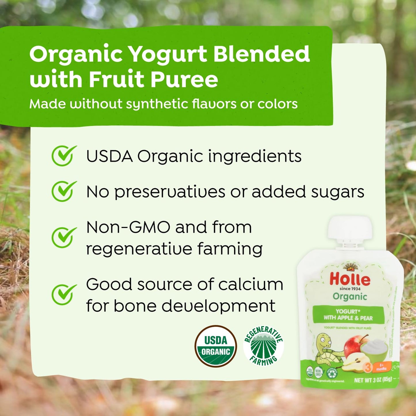 Holle Baby Yogurt Pouches - Organic Yogurt with Apple & Pear Fruit Pur  e - Drinkable Pouches for Kids & Babies 8 Months & Up -