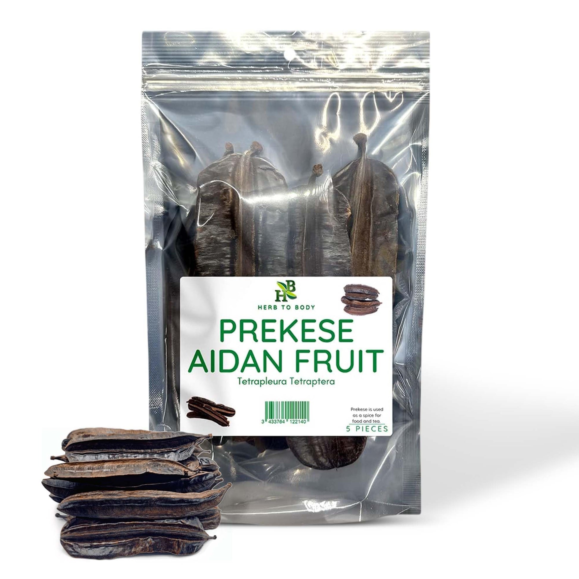 Herb To Body Prekese Aidan Fruit Organic - 5 Whole Pods, Tetrapleura Tetraptera, African Dried Herbs for Herbal Tea and Seasonin