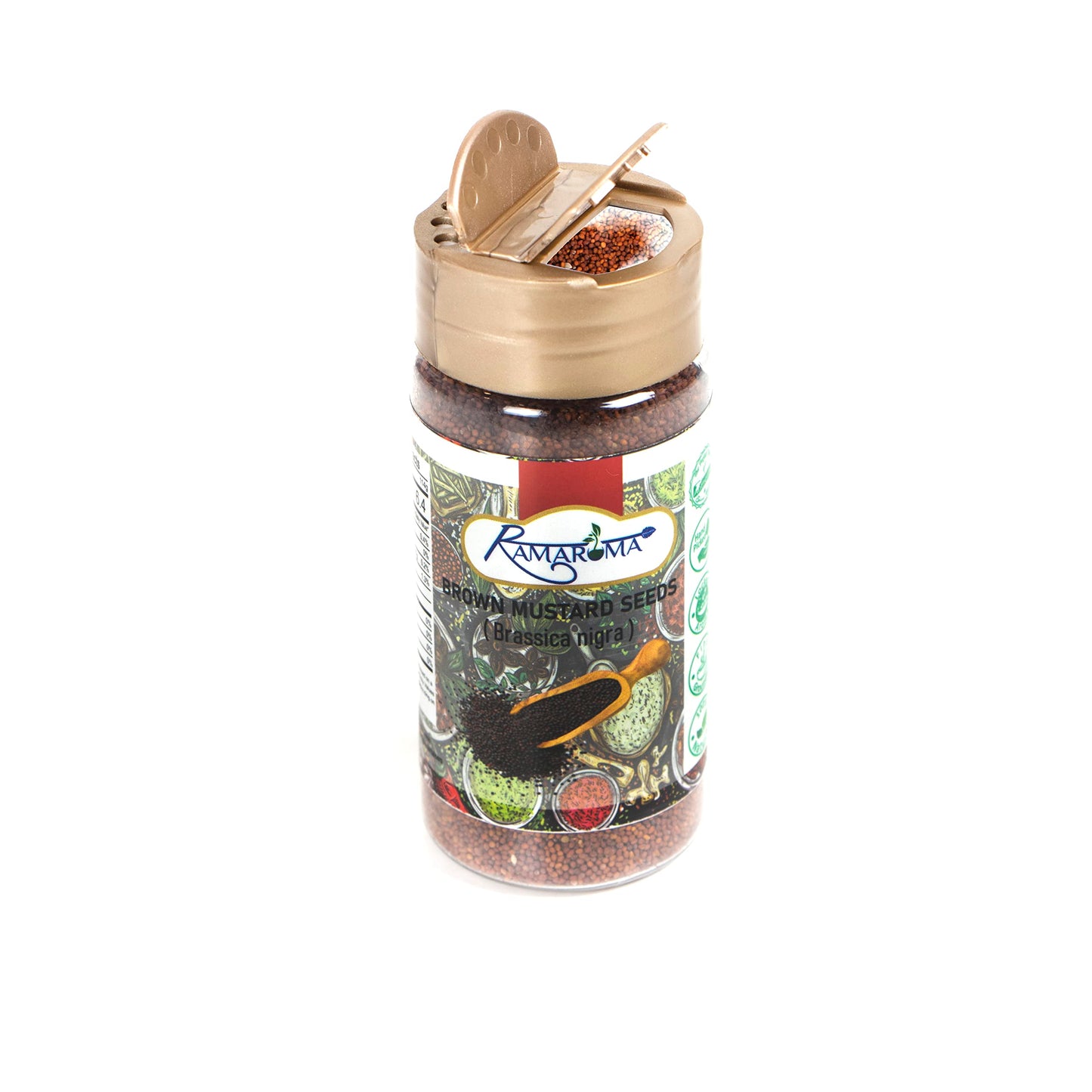Ramaroma Brown Mustard Seed Whole - Gourmet Indian Spice - Hot & Spicy Flavor - Easy To Store - 4 Oz (113G). Medium Dual Sifter