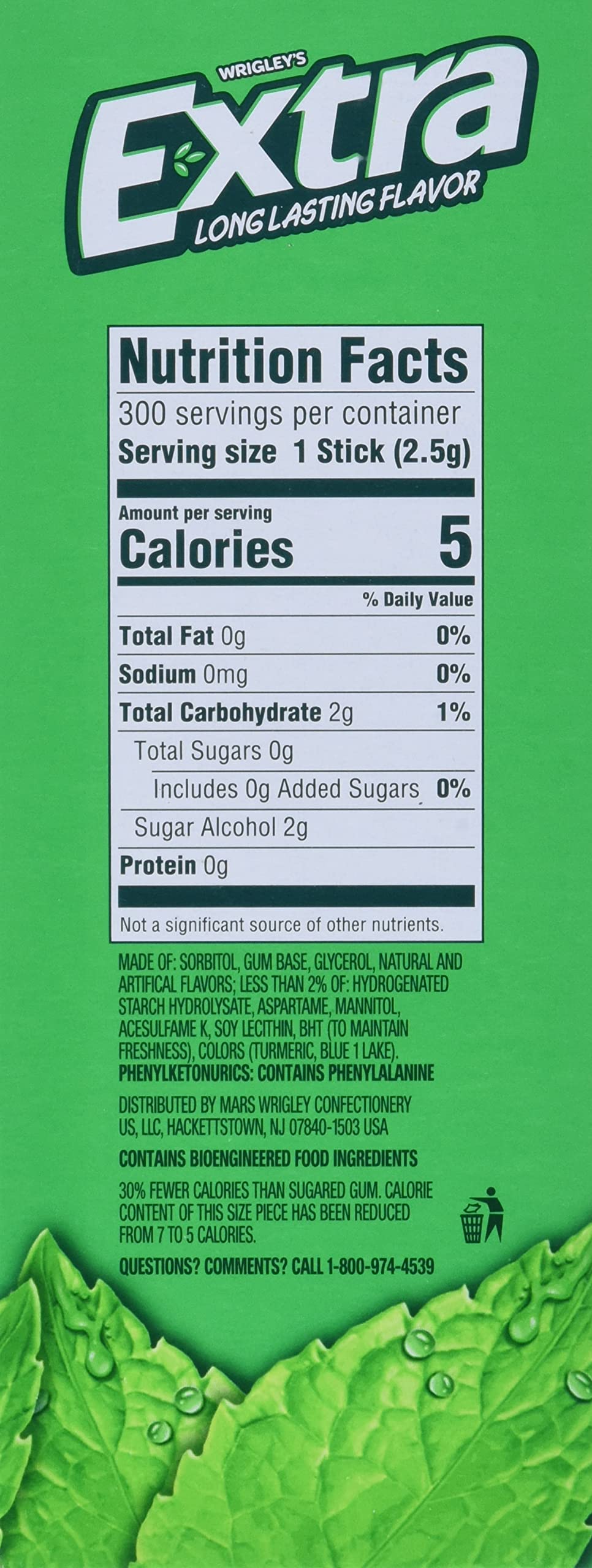 Wrigley'S Sugar Free Gum, Extra Spearmint,20 Count,15 Sticks Each