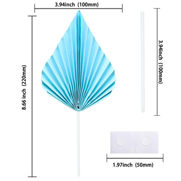 Gyufise 6Pcs Paper Palm Fan Cake Toppers - Palm Leaf Fan & Spear Leaf Cupcake Toppers - Cake Insert Decoration For Diy Craft Pro