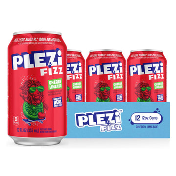 PLEZi FiZZ Cherry Limeade, Sparkling Juice Drink with Real Fruit Juice - No Added Sugar, Soda Soft Drinks Alternative - Low Suga