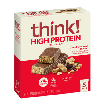 Think! Protein Bars, High Protein Snacks, Gluten Free, Kosher Friendly, Chunky Peanut Butter, Nutrition Bars, 2.1 Oz Per Bar, 30