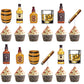 CZolden Whiskey Cupcake Toppers, 48 Pieces, Aged to Perfection, Paper, 0.2 x 0.5 inches, Black, Model LU-WhiskyChaPai-