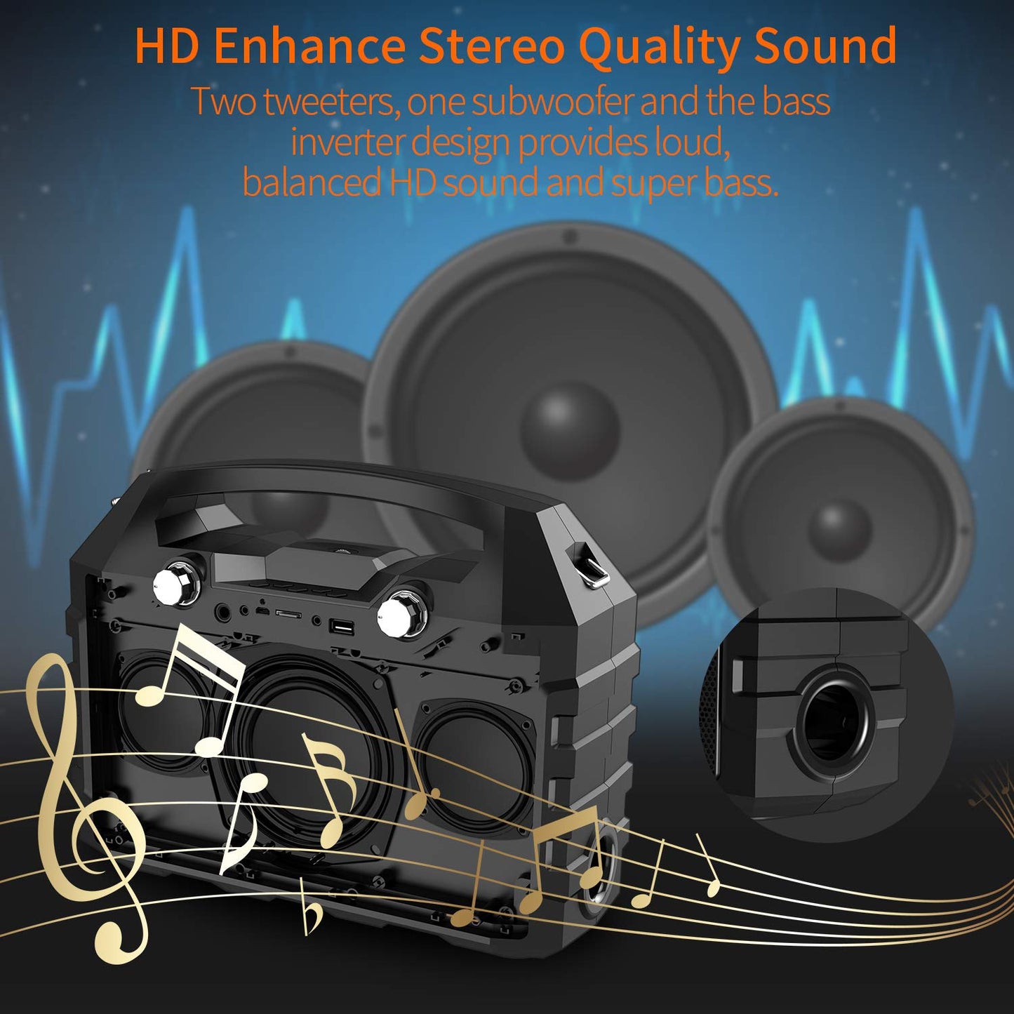 Hotec Wireless Bluetooth Portable Pa Speaker System, Powerful Bluetooth Karaoke Machine With Dual Wireless Microphones For Karao