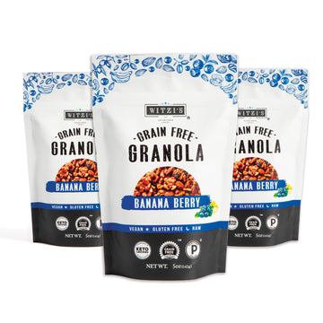 Witzi's Grain Free Granola, Banana Berry, 5oz (Pack of 3), Made with Almonds, Banana & Blueberries, Vegan, Keto, Gluten Free, He
