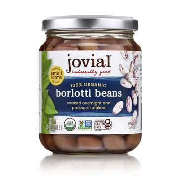 Jovial 100% Organic Borlotti Beans - Borlotti, Organic Borlotti, No Saturated Fat, Gluten Free, Recyclable Glass, Great Source o