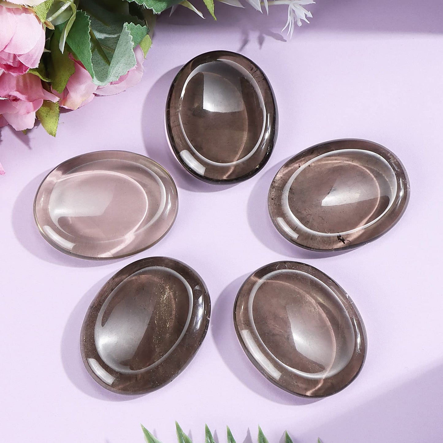 Artistone 2 Pcs Smoky Quartz Crystal Palm Stone Polished Chakra Thumb Worry Stones Set Healing Crystals For Anxiety Stress Relie