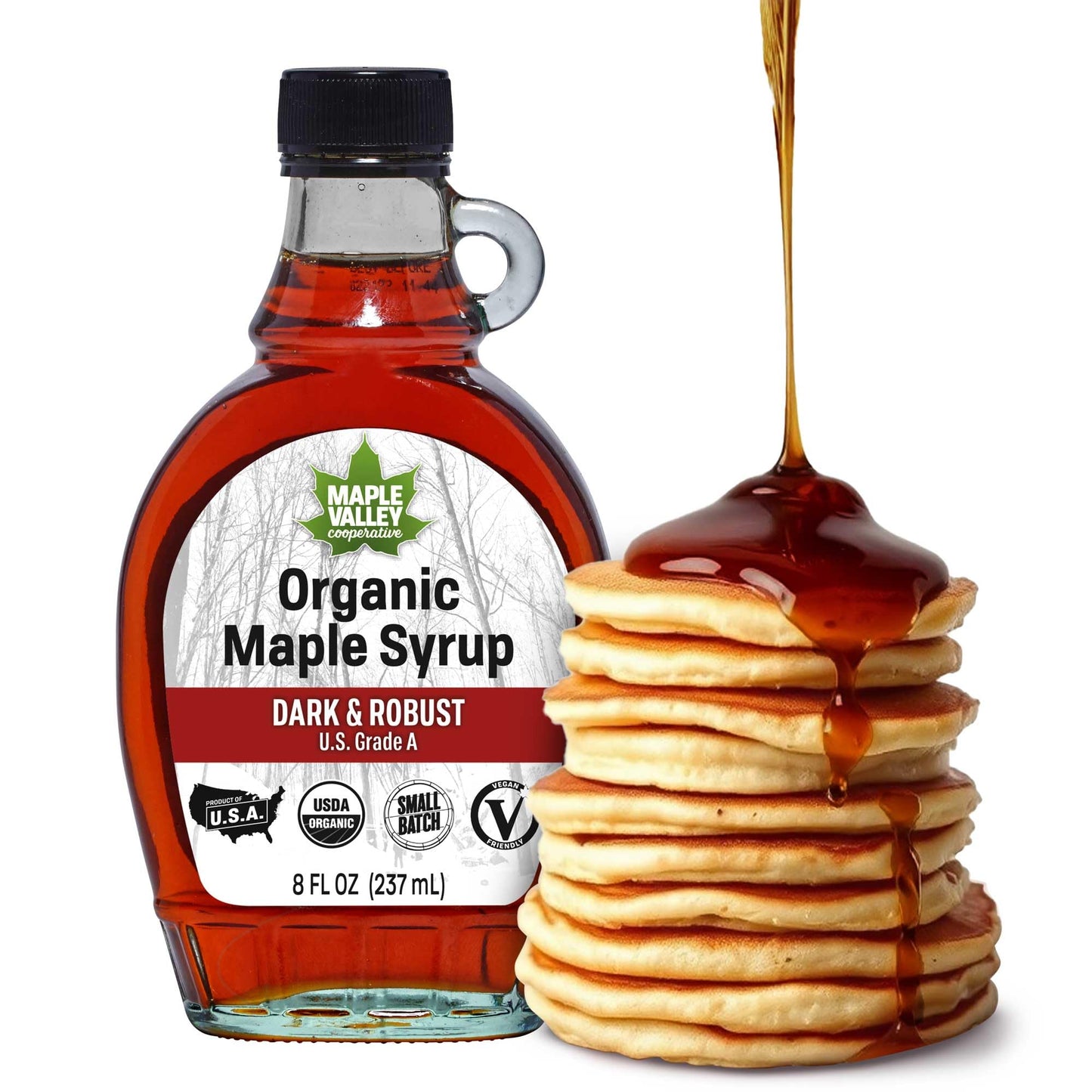 Maple Valley Organic Pure Maple Syrup  Dark & Robust Playter Than Pancake Syrup  Use For Coffee Or All-Natural Sugar Substitute In Cooking And Baking (8Oz Glass Bottle)