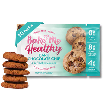 Bake Me Healthy Dark Chocolate Chip Cookie Snack Packs - Vegan, Gluten-Free, Dairy-Free, 0g Added Sugar, 8g Plant Protein, 4g Fi