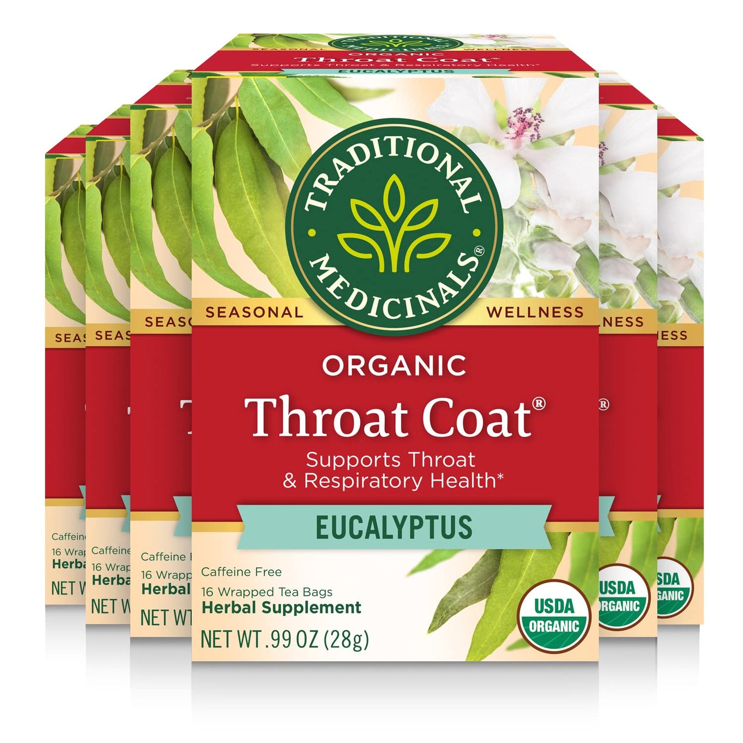 Traditional Medicinals Tea  Organic Throat Coat Eucalyptus  Throat and Respiratory Support  96 Tea Bags (6 Pack)