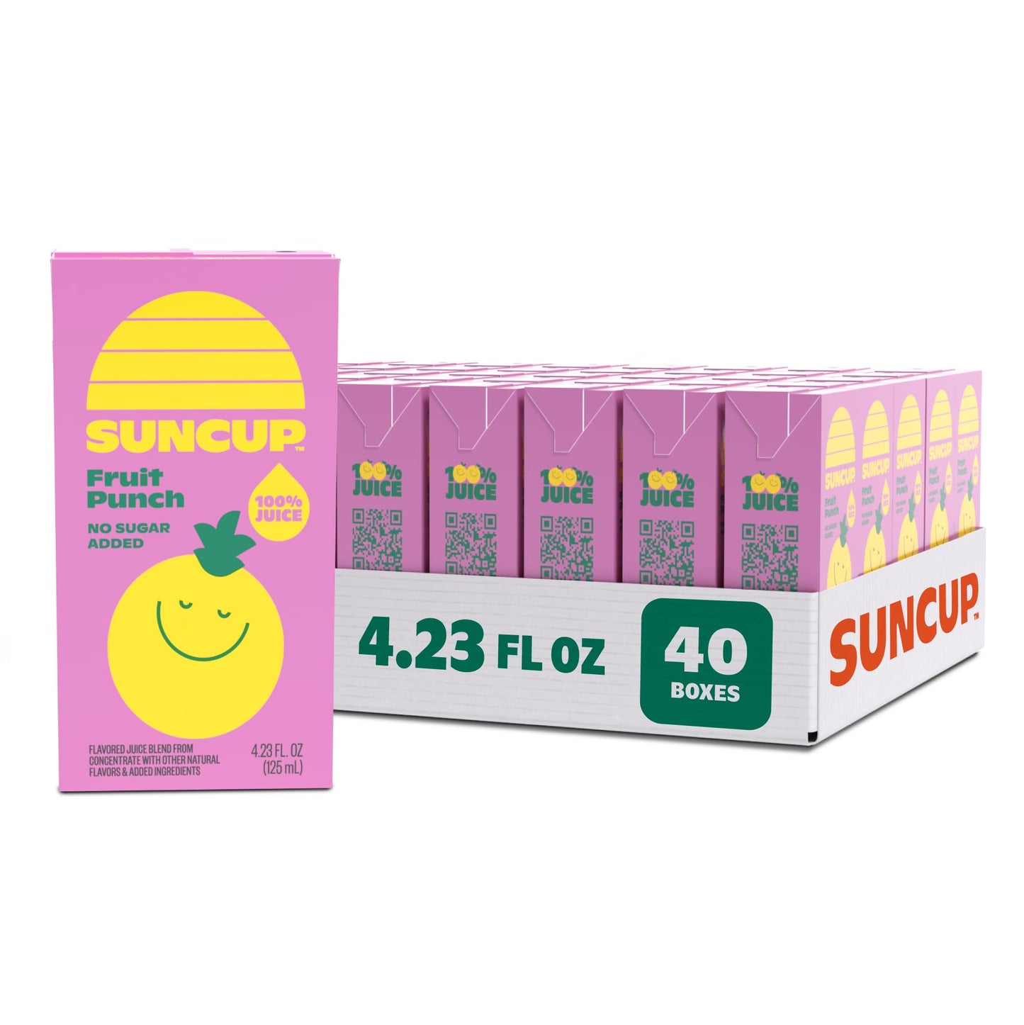 SunCup Juice - Fruit Punch (40 Pack) 4.23 oz Juice Box with Straw | 100% Fruit Punch Blend for Kids, Bulk Pack for School Lunche