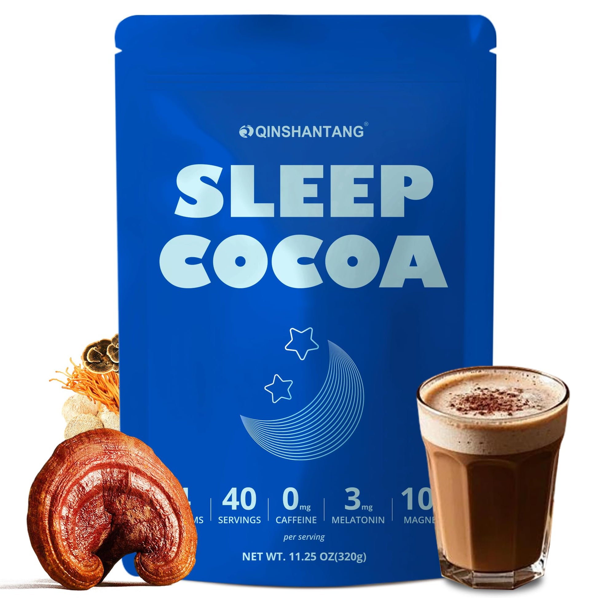 Mushroom Hot Cocoa For Sleep  40 Servings  Mushroom Hot Chocolate Powder  14 Mushroom Blend With Magnesium Glycinate  Melatonin  L-Theanine  Gaba | Relaxation Calm Aid | Vegan  Keto-Friendly  Gluten-Free
