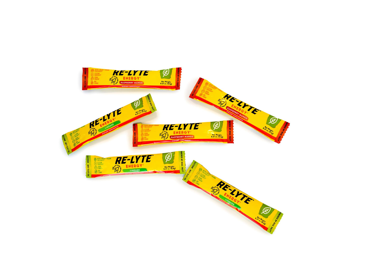REDMOND Re-Lyte Energy Sample Pack - 3 Lemon Lime & 3 Raspberry Mango Flavor