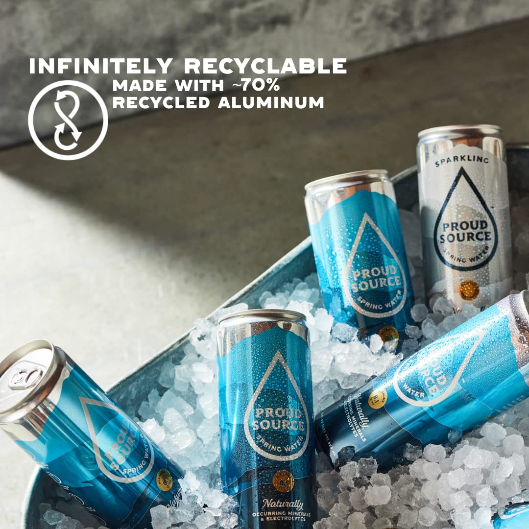Proud Source Alkaline Spring Water, Natural Minerals + Electrolytes, Infinitely Recyclable Aluminum, BPA-Free, 12 Fl Oz (Pack of