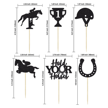 Gyufise 24Pcs Kentucky Derby Cupcake Toppers Black Glitter Equestrian Horse Cake Decorations Horse Cupcake Picks For Sports Eque