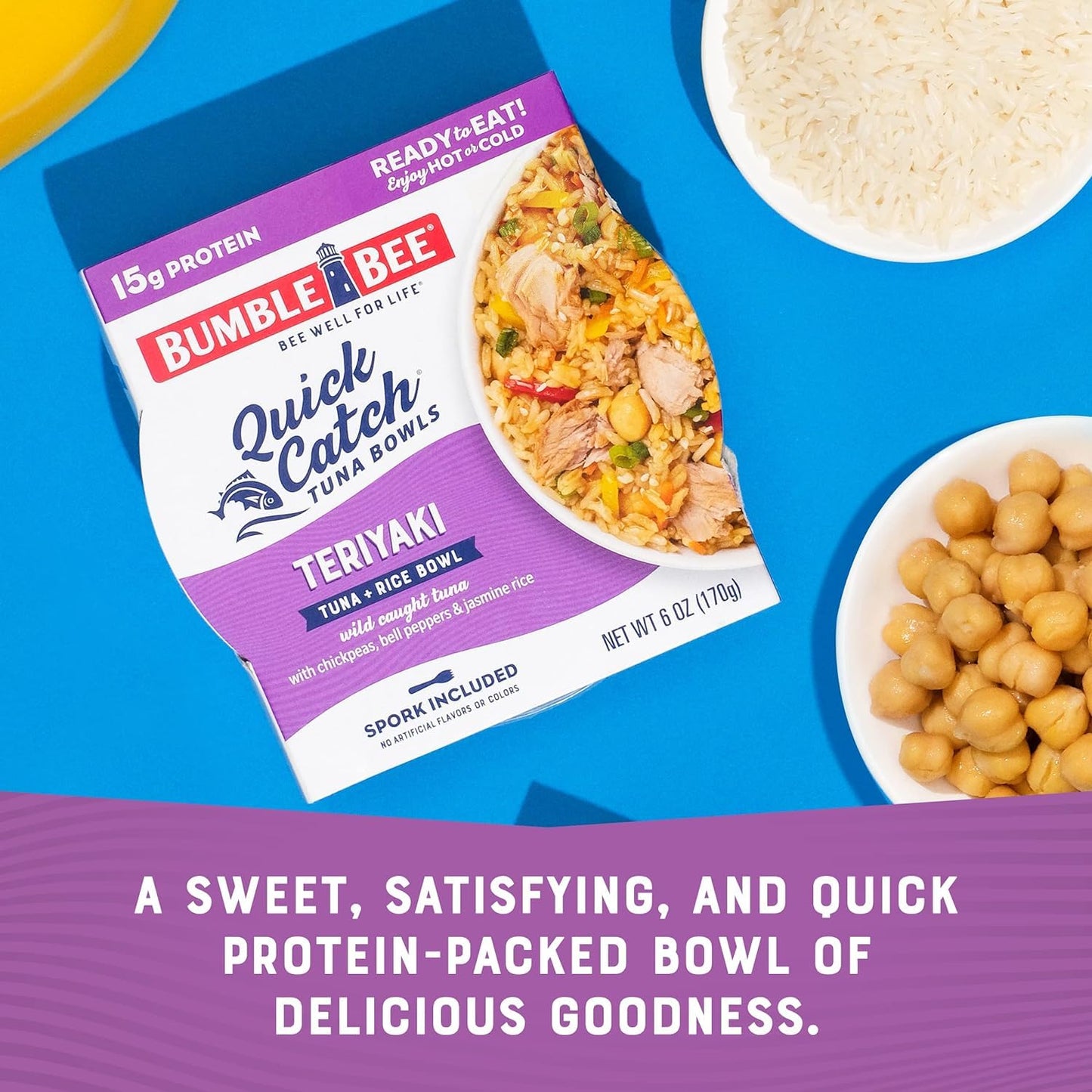 Bumble Bee Quick Catch Teriyaki Tuna & Rice Bowl, 6 Oz - Ready To Eat, Spork Included - 15G Protein Per Serving - No Artificial Flavors - Good Source Of Fiber