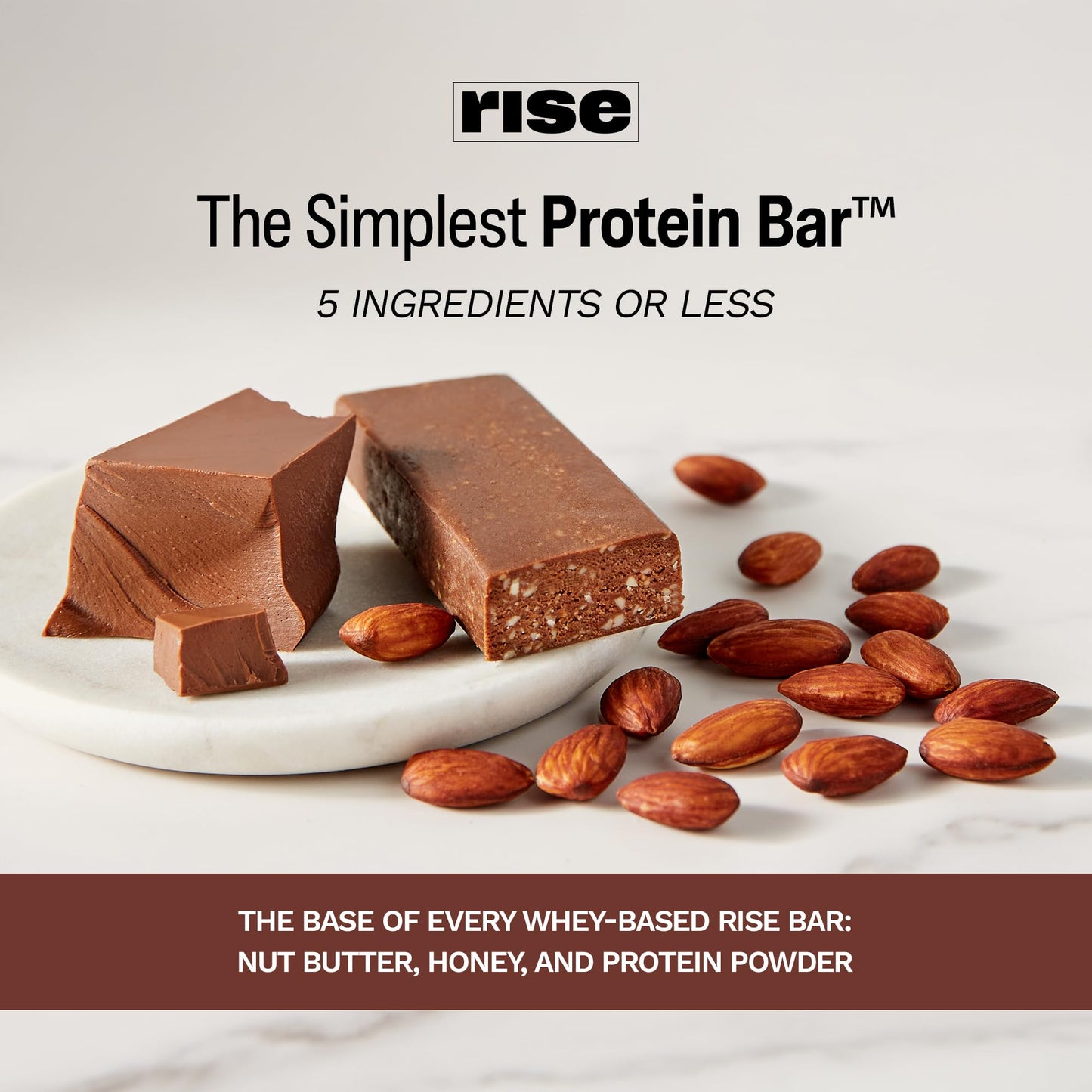Rise Whey Protein Bars - Chocolatey Almond | Breakfast Bar & Protein Snack 15G Protein 5G Fiber Just 4 Whole Food Ingredients Gluten-Free Soy Free