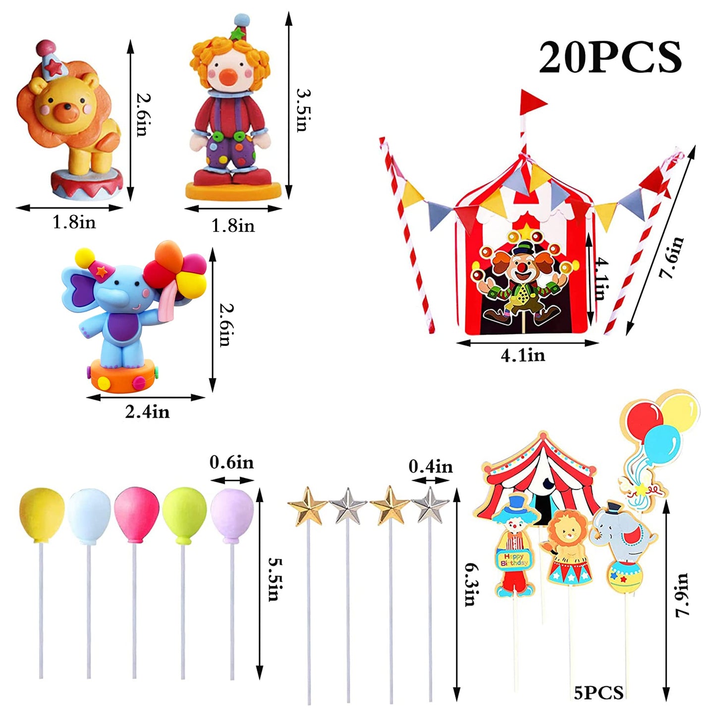 Circus Cake Toppers Carnival Cupcake Toppers Circus Birthday Cake Decorations Carnival Birthday Party Supplies Circus Baby Showe