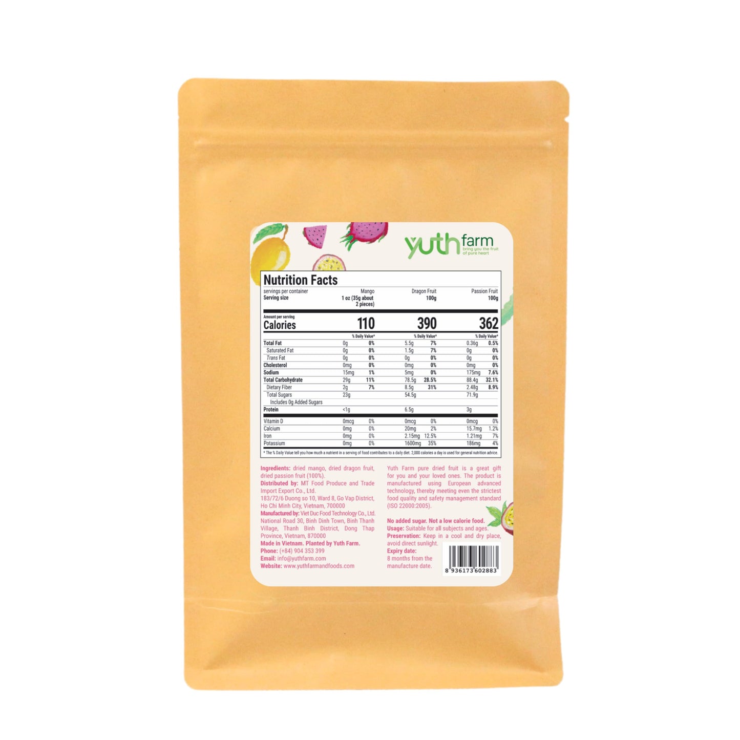Yuth Farm Tropical Mixed Dried Fruit - Mango, Dragon Fruit, Passion Fruit, Natural Soft Dried Fruit Gift Set 300G (10.6 Oz) - Sm