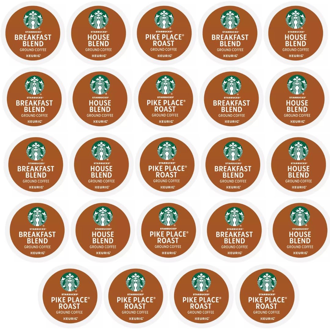 KUPIX Medium Roast Coffee K-Cups Sampler, Includes Starbucks Pike Place Roast & Breakfast Blend, 24 Count