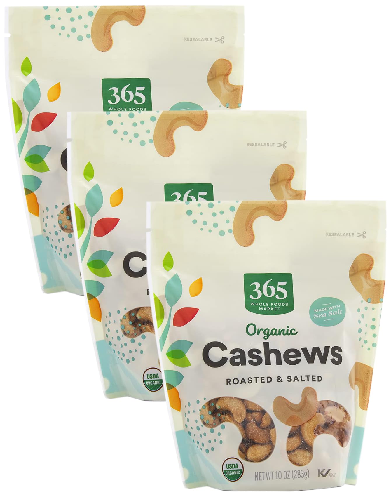 365 by Whole Foods Market, Cashews Roasted & Salted Organic, 10 Ounce (Pack of 3)