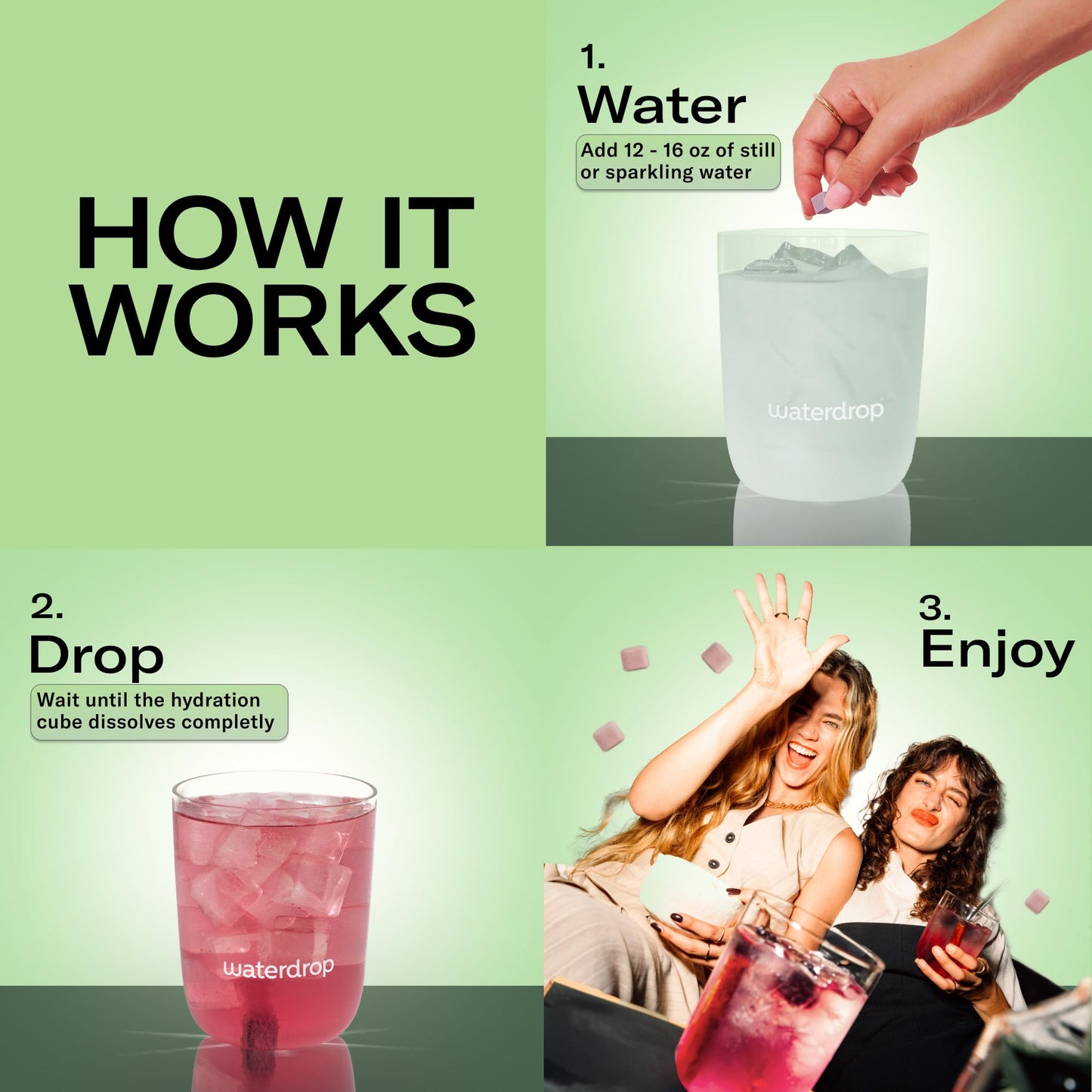 Waterdrop Hydration Cubes With Vitamin C, B Vitamins and Electrolytes, 4 Flavor Electrolyte Variety Pack, Flavored Water Enhance