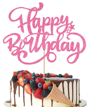 Crseniny Happy Birthday Cake Topper,Pink Glitter Birthday Sign Cake Decorations,Anniversary Party/Birthday Party Decoration Supp