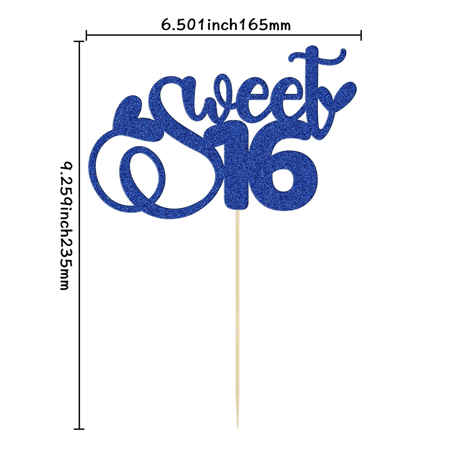 1Pc Sweet 16 Cake Topper Deep Blue Glitter 16Th Birthday Cake Pick Decorations For Cheers To 16 Years Old 16Th Birthday Party Ca