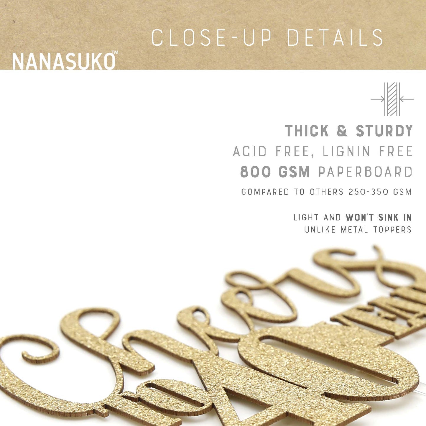 Nanasuko 40Th Birthday Cake Topper - Cheers To 40 Years - Double Sided Gold Glitter, Premium Quality Made In Usa