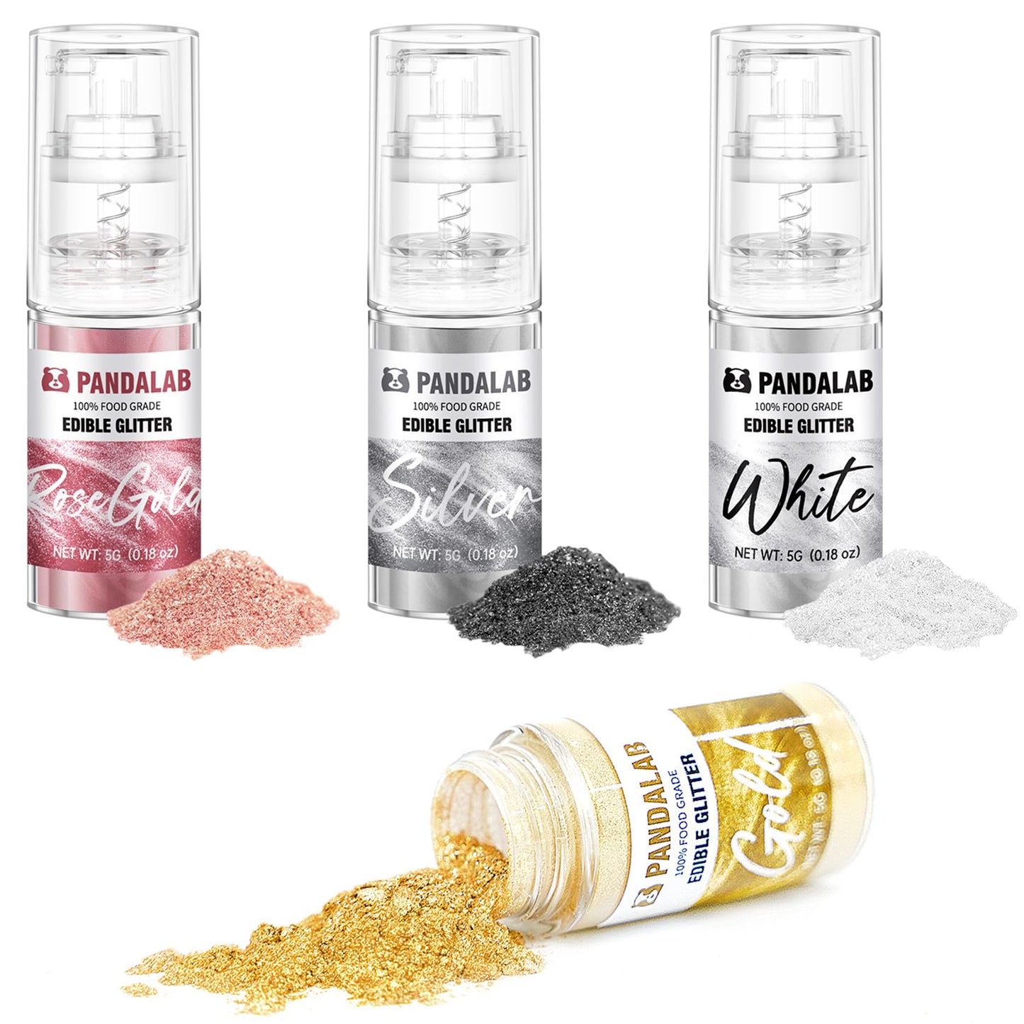 Edible Glitter Spray - Gold White Silver Luster Dust For Drinks, For Baking, Cake, Fondant, Chocolate, Candy, Icing, Dessert Dec