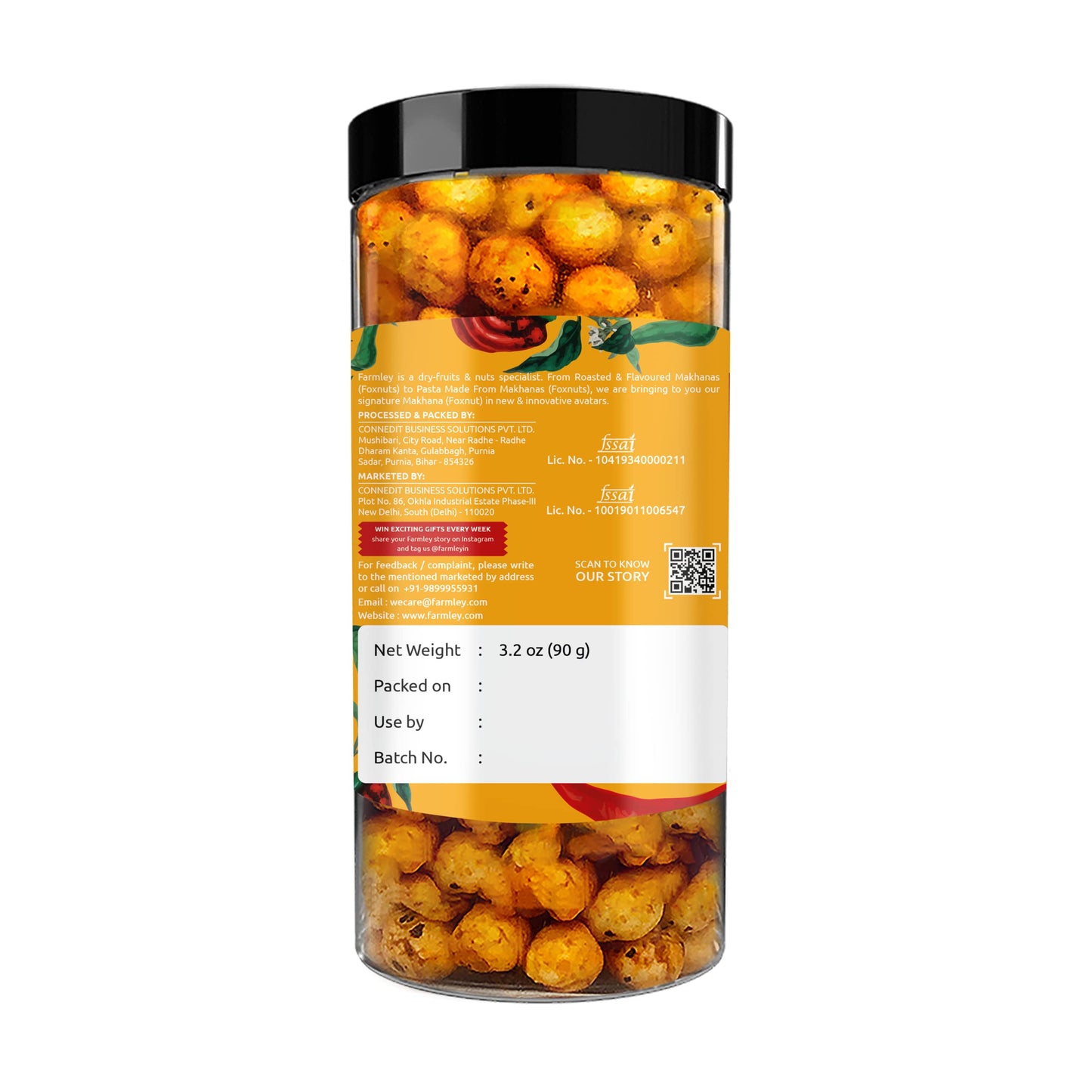 Farmley Makhana Healthy Puffs, Gluten Free Roasted Crisps, High Protein, Peri-Peri Flavor, 3.2 Oz (Pack of 1)