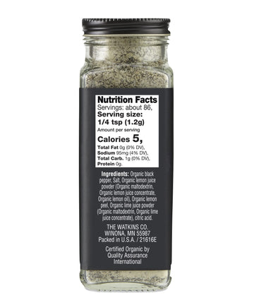 Watkins Gourmet Organic Lemon Pepper Blend Spice Jar, 3.6 Ounce