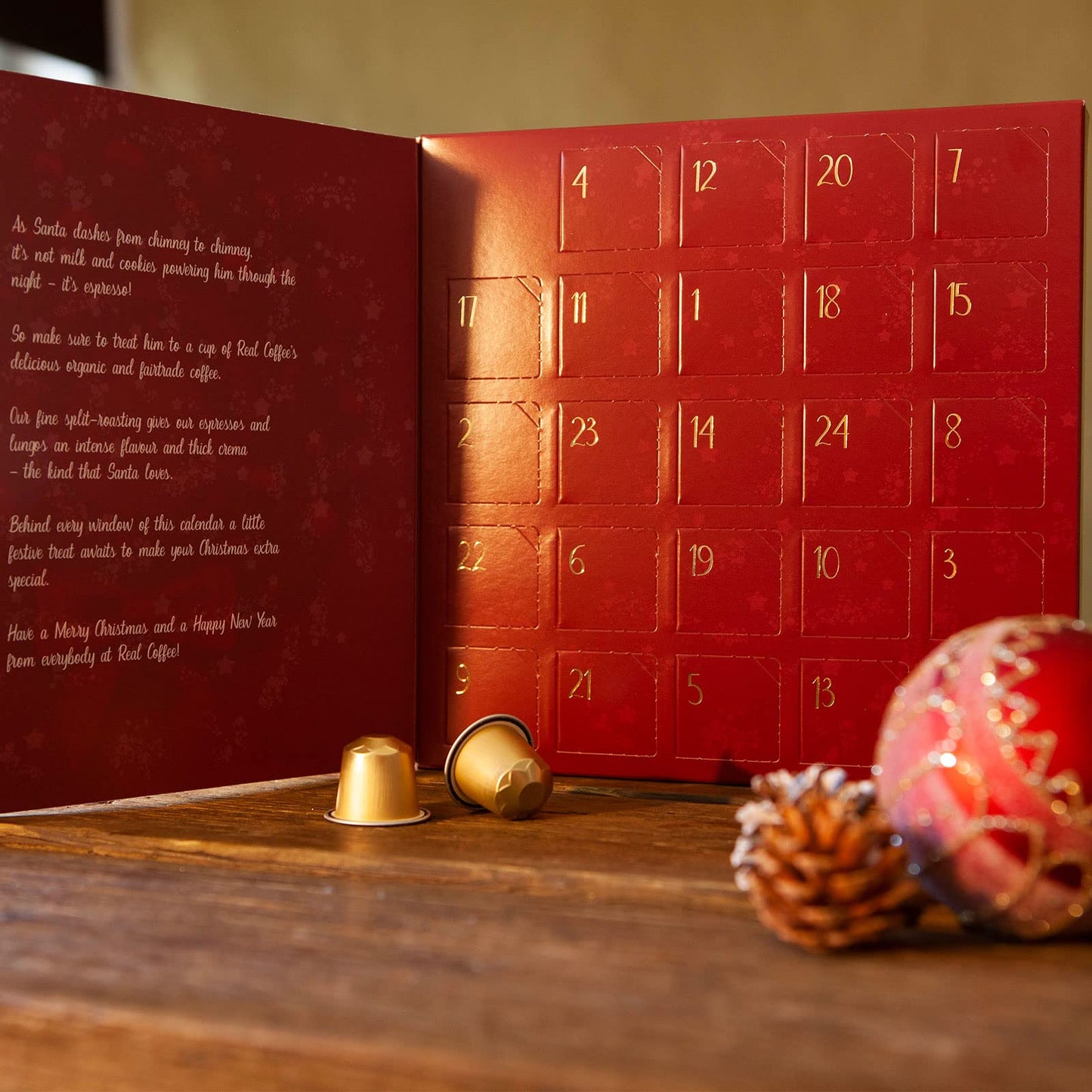 REAL COFFEE Christmas Advent Calendar with 24 Recyclable Aluminium compact pieces, Red Edition, 11 Delicious Varieties