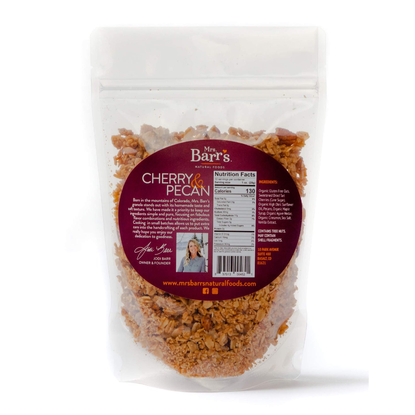 Mrs. Barrs Natural Foods Granola | Cherry & Pecan | Certified Organic Gluten Free Oats | Soft Texture | Small Batch | Gourmet Qu