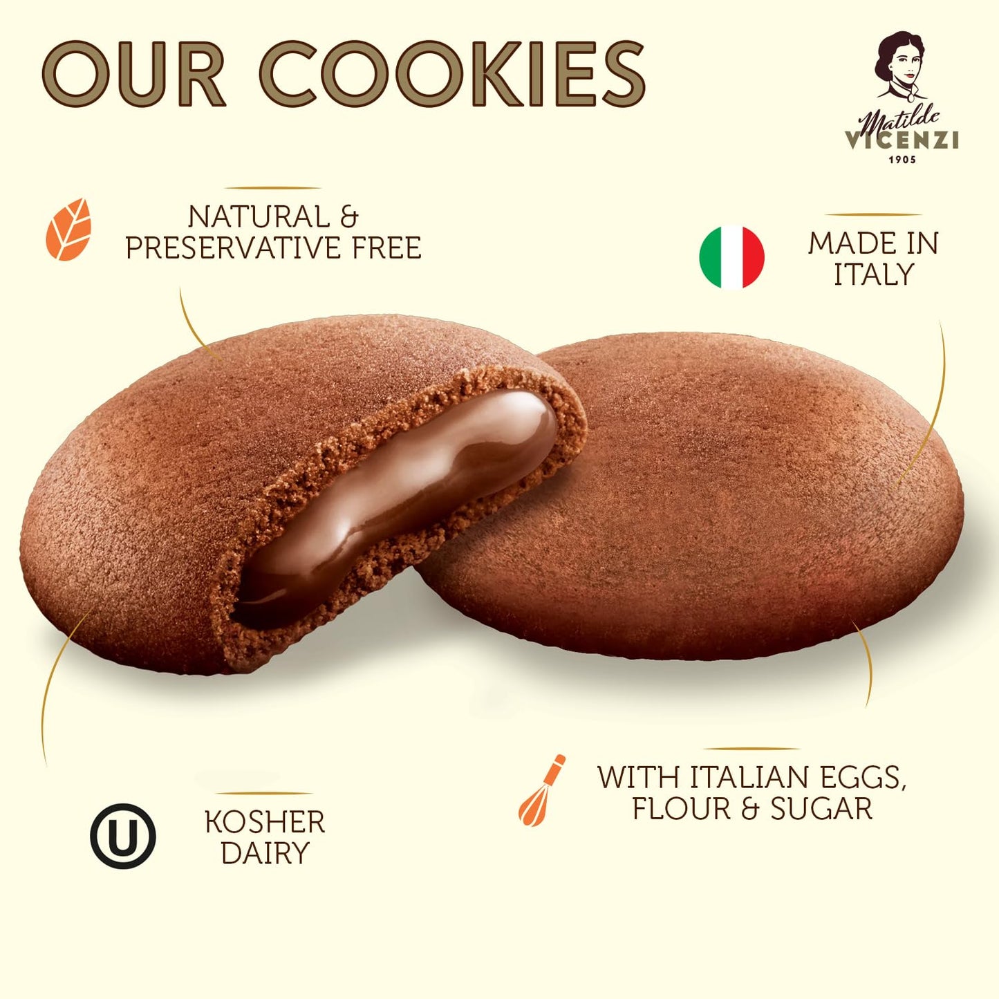 Grisbi Double Chocolate Shortbread By Pasticceria Matilde Vicenzi, Chocolate Cream Filled Patisserie Pastry Cookie, All-Natural,