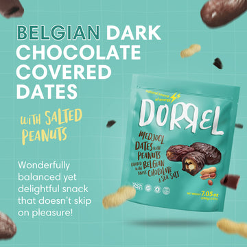 Dorrel - Belgian Dark Chocolate Covered Dates (Medjool) With Salted Peanuts Stuffing, High Energy Vegan Choco Snack, Delicious,