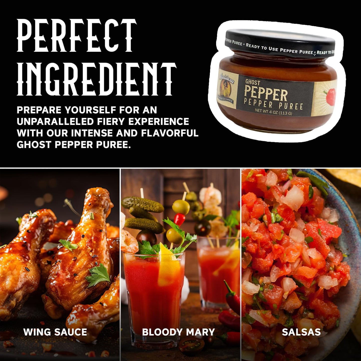 Louisiana Pepper Exchange Ghost Pepper Puree Sauce, Super Hot Chili Spicy Flavor Seasoning, Plant-Based, Gluten-Free, Replaces G