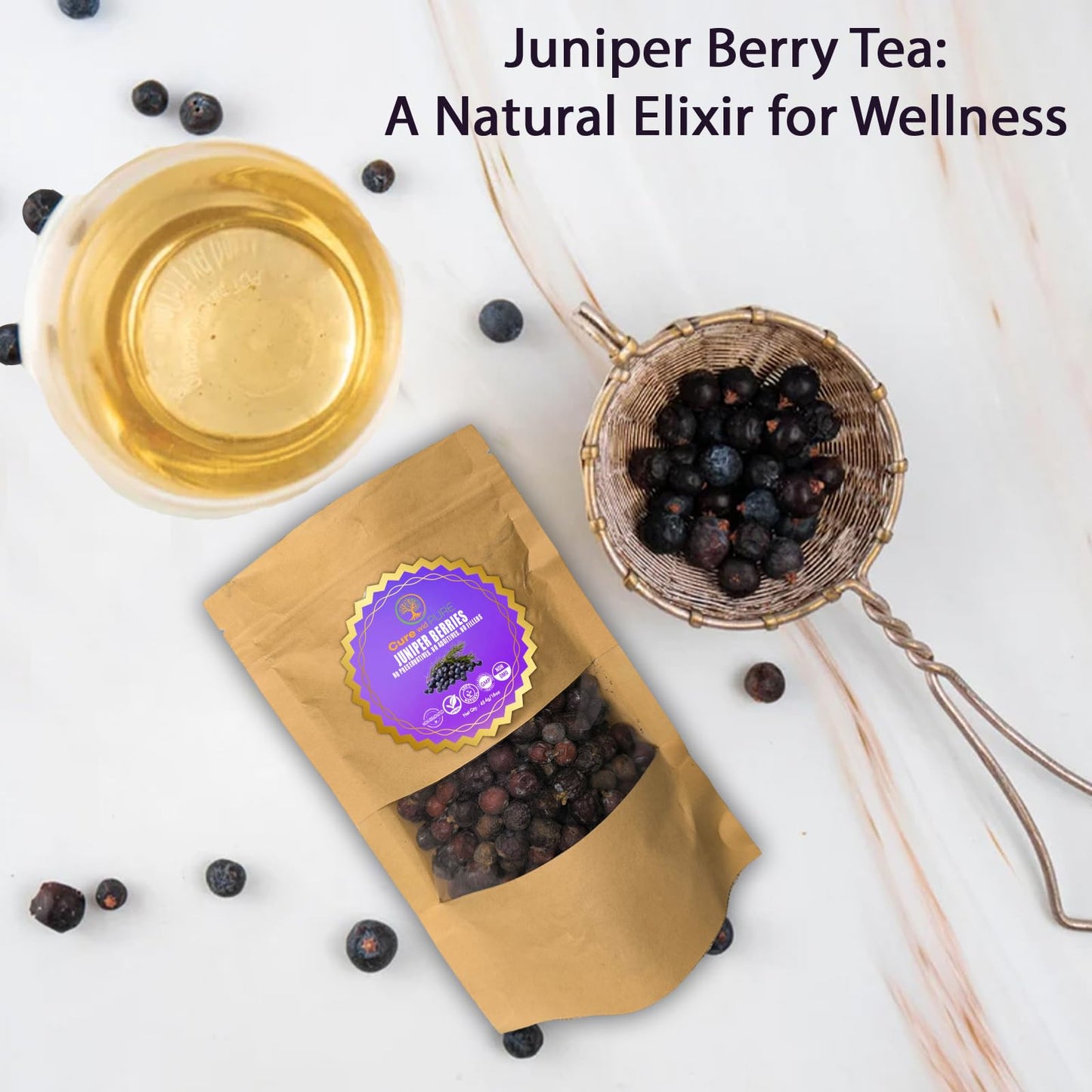 Cure wid Pure Dried Juniper Berries 4oz | Wild Harvested  Non-GMO Additives & Preservative-Free Organic Juniper Berries Whole in Eco-Friendly Resealable Bag |Elevate Meats  Soups  Teas & More