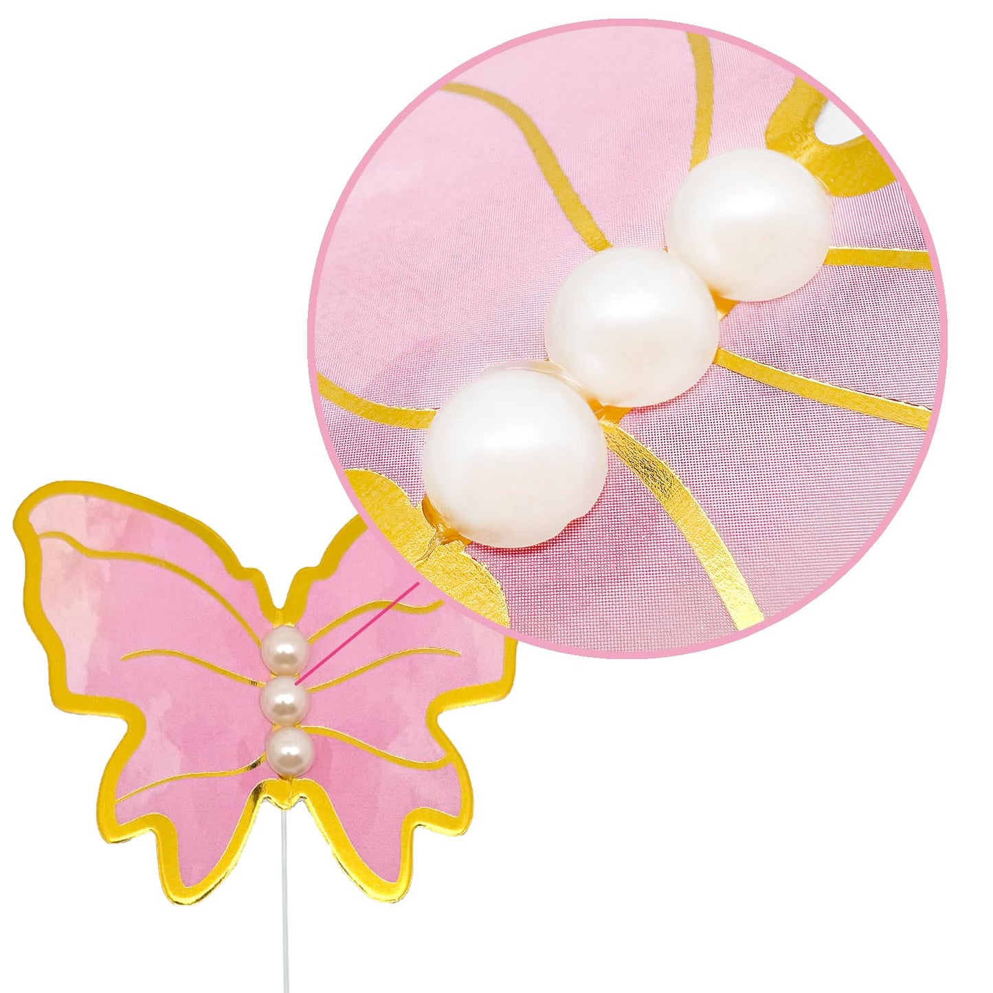 Aimtohome Butterfly Cupcake Toppers Set Of 48 3D Pink Butterfly Cake Topper With Pearls For Cake Decorations, Mixed Size
