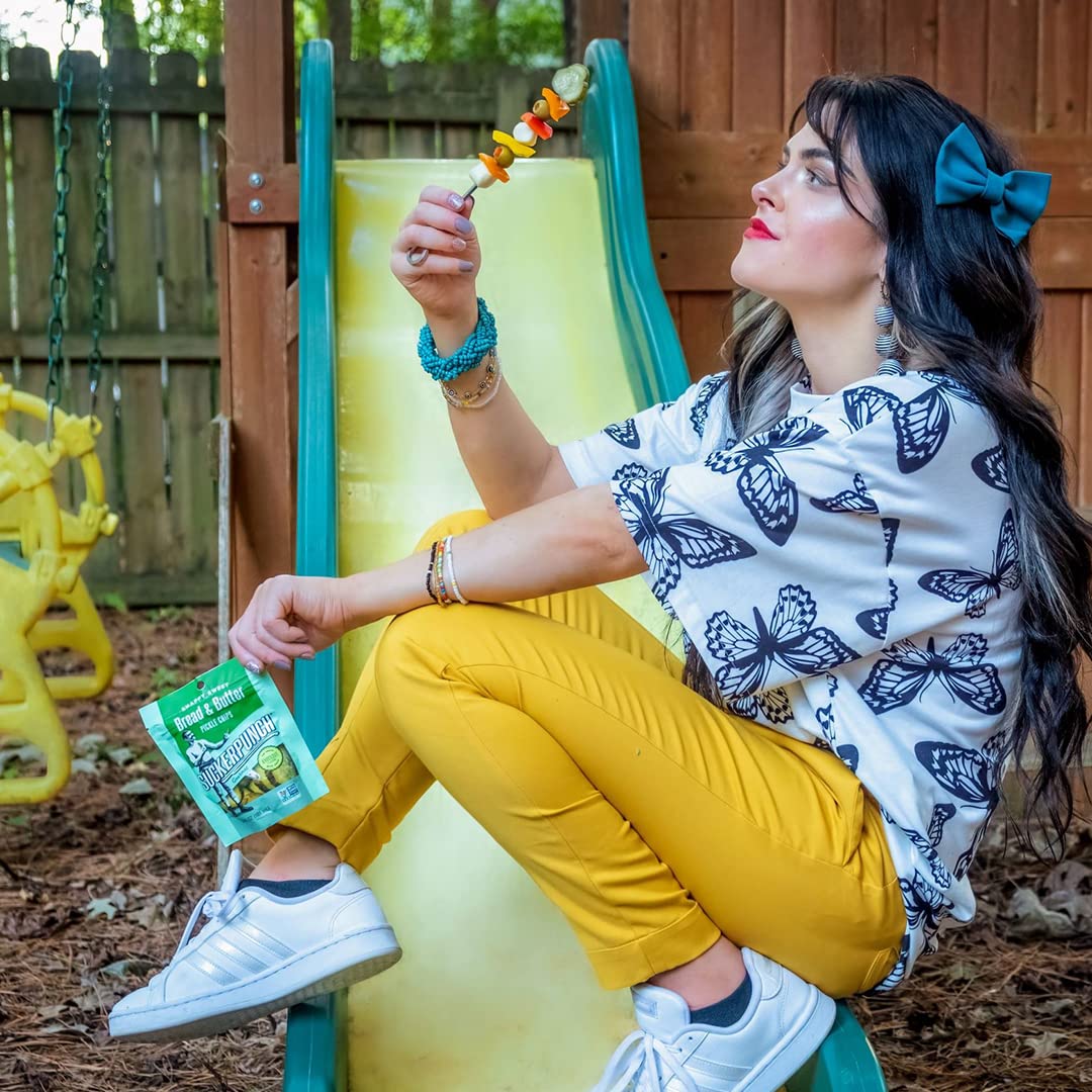 SuckerPunch Three Pepper Pickle Chips, Snack Pack, Gluten Free, Kosher, Sugar Free, Low Calorie, Low Carb, Ready to Eat, on the