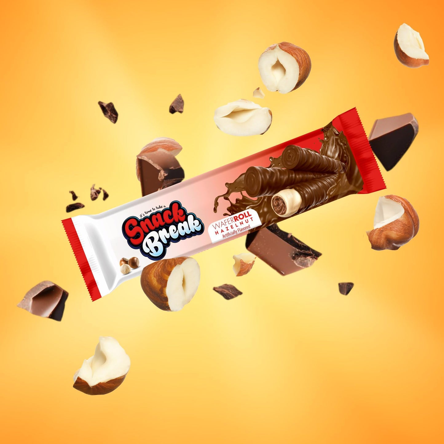 Snack Break Hazelnut Wafer Rolls, Rolled Wafer Cookies, Cocoa Coated Delicious Snack, Individually Wrapped, Crunchy Sticks For On-The-Go, Coffee, Tea, 24 Count (Pack Of 3)
