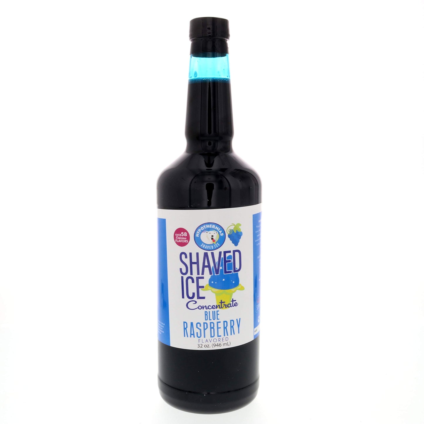 Hypothermias Shaved Ice Syrup Concentrate - Blue Raspberry - 32 Fl Oz - Makes 8 Gallons - Unsweetened, Must Add Sweetener and Water