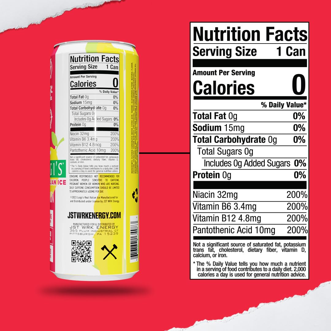 JST WRK Energy Drink - Sugar-Free, Zero Calories, 200mg Caffeine - 12-Pack, 12 Fl Oz - Lemon Flavor
