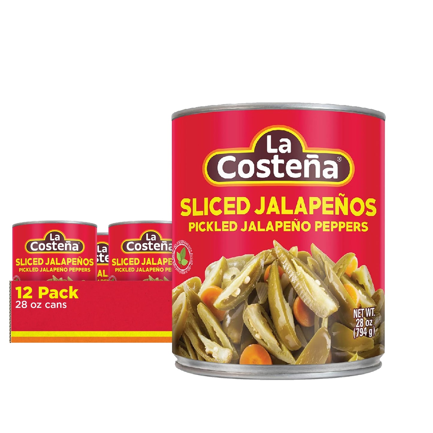 La Costea Sliced Jalapeo Peppers | Pickled Green Hot Jalapeos | 28 Ounce Can (Pack Of 12)